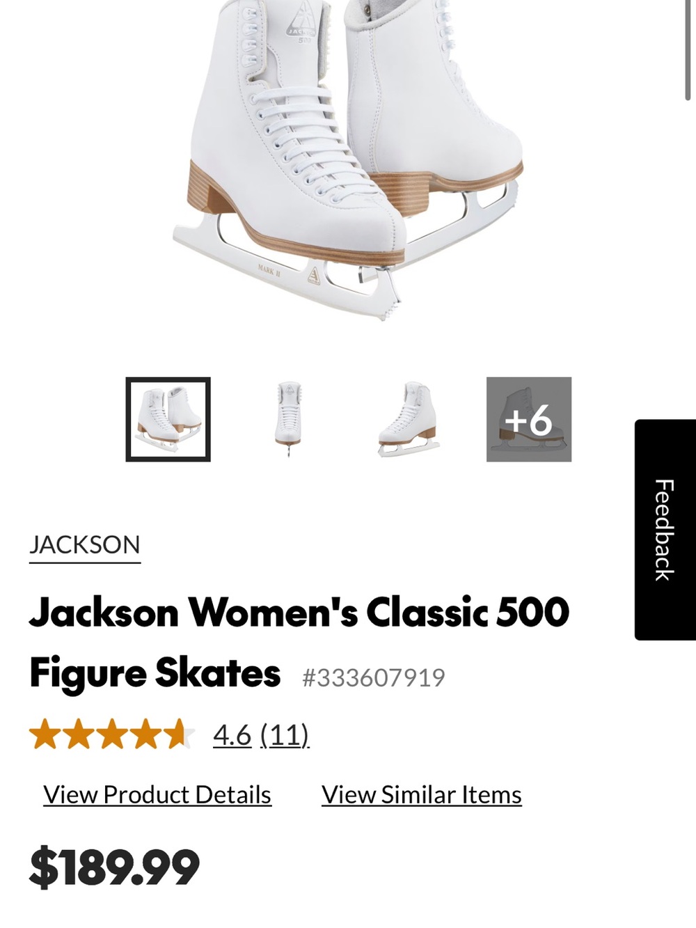JACKSON Women's Classic 500 Figure Skates - White with Light Brown Sole